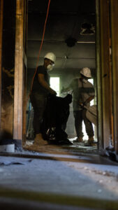 Crew collecting debris